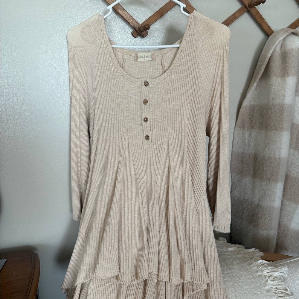 Altar'd State Cream Ribbed Tunic with Buttons